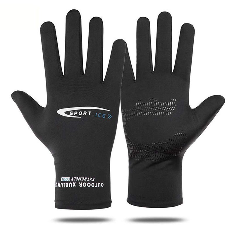 Holiberty Lightweight Silk Summer Gloves Non-Slip Outdoor Sports Driving Cycling Gloves Winter Warm Running Glove Liner Sun UV Protection Fishing Gloves for Women Men (Black, Full Fingers without touchscreen) - Image 1